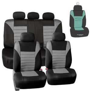 FH Group Automotive Car Seat Covers Full Set Premium 3D Air Mesh Front Seat Covers, Airbag Compatible & Split Bench Cover Universal Fit Interior Accessories for Cars Trucks and SUVs - Gray