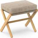 Foldable Foot Stool Ottoman, Modern Foot Rest with Bamboo X Legs & Thick Foam Cushion, Folding Foot Stools Small Padded for Bedroom Living Room, Makeup Vanity Stool Chair (Natural - Brown)
