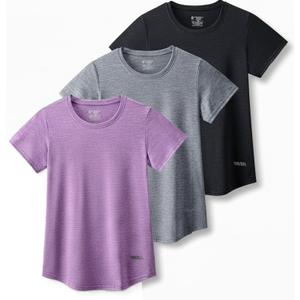 3 Pack: Women's Dry Fit Short Sleeve T Shirts, Athletic Workout Tee Tops for Gym Yoga Running (Gray/Black/Light Lavender) S