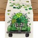 Artoid Mode Truck Shamrock Eucalyptus St. Patrick's Day Table Runner, Seasonal Spring Kitchen Dining Table Decoration for Home Party Decor 13x90 Inch (Beige/Green)