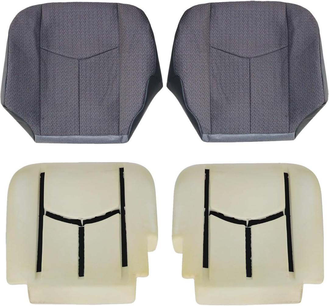 NLQR #69C Gray Driver & Passenger Side Bottom Replacement Cloth Seat Covers & Foam Cushions Compatible with Chevy Silverado GMC Sierra 1500 2500HD 3500HD 2003 2004 2005 2006 2007