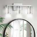 LED Modern Bathroom Light Fixtures Over Mirror, 3-Light Brushed Nickel Vanity Lights with 5 Color Modes, Dimmable Bathroom Vanity Light with Crystal Bubble Glass, 2700K-6500K Adjustable, ETL