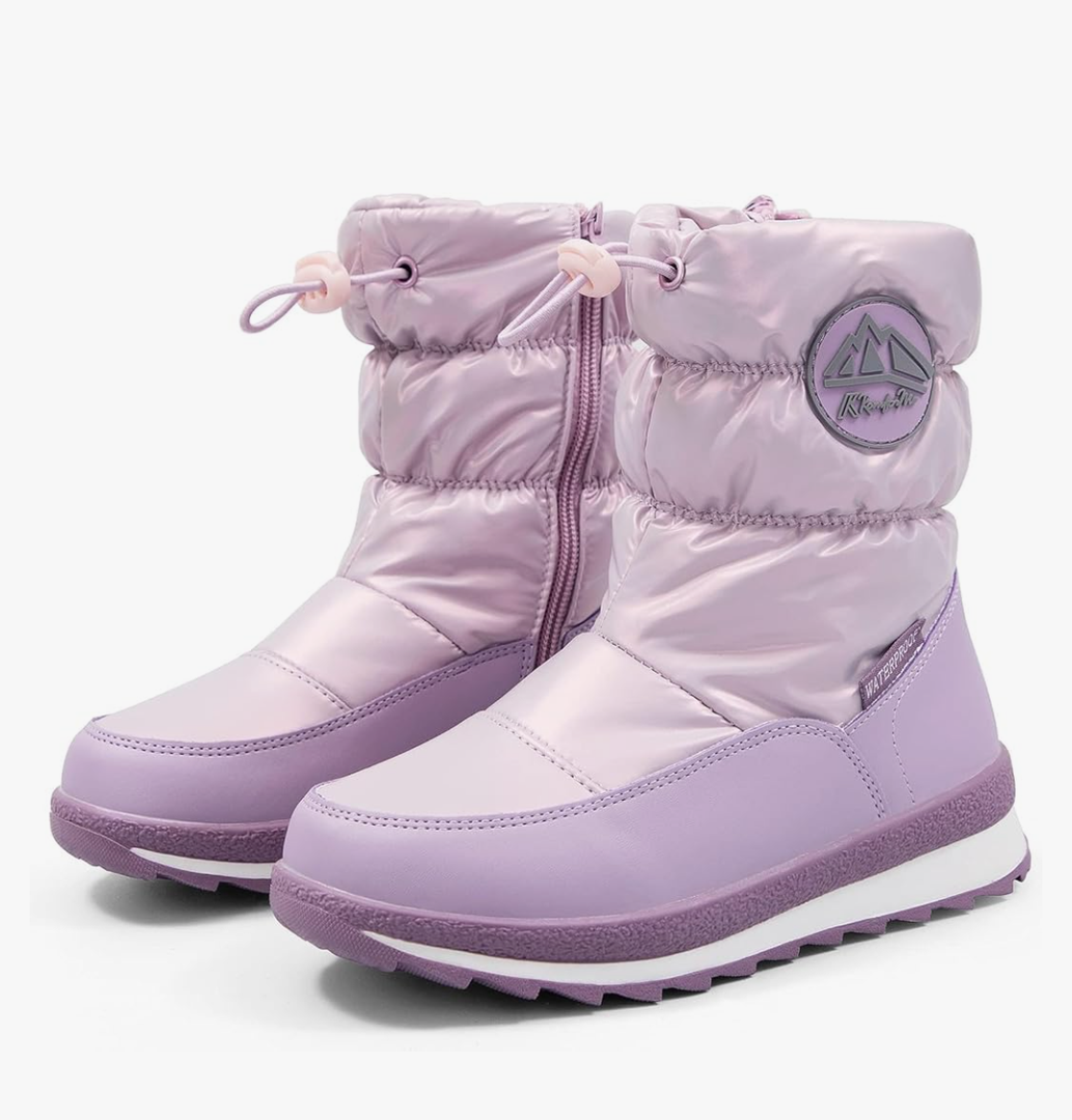 K KomForme Kids Snow Boots for Boys Girls Toddler Winter Outdoor Boots Waterproof with Fur Lined (Toddler/Little Kid/Big Kid) Size 2 Big Kid