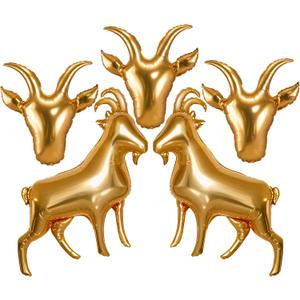 5Pcs Gold Sheep Foil Balloon Set/2 Large Sheep Balloons+ 3 Mini Sheep Head Balloons/Cute Farm Animal Balloons for Baby Shower,New Year, Farm Theme Birthday Party Decorations/Chinese Zodiac Party