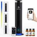 Waterless Scent Diffuser Starter Kit, Diffusers for Home Office Hotel 1000 Sq Ft Coverage, Cordless Essential Oil Diffuser Large Room with 3 Mood Lights, 3 Scent Oils, App Control, Black