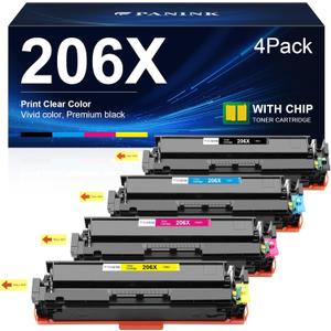 Compatible 206X Toner Cartridges 4 Pack High Yield Replacement for HP 206A 206X Toner Cartridge Set W2110X W2110A for HP Color Pro MFP M283fdw M283cdw M283 Pro M255 M255dw Printer (with Chip)