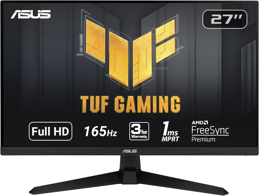 ASUS TUF Gaming 27" 1080P Monitor - Full HD, 165Hz (Supports 144Hz), 1ms, Extreme Low Motion Blur, FreeSync Premium, Shadow Boost, Eye Care, HDMI, DisplayPort, Tilt Adjustable - VG277Q1A,Black