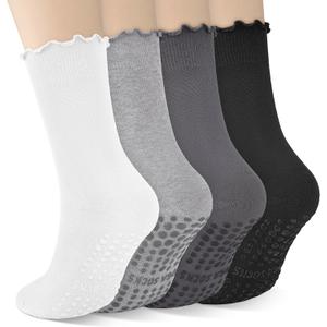 4 Pairs Grip Pilates Socks for Women Yoga Scrunch Slouch Non Slip Socks with Grippy Pilates Barre Workout Slipper 5-9
