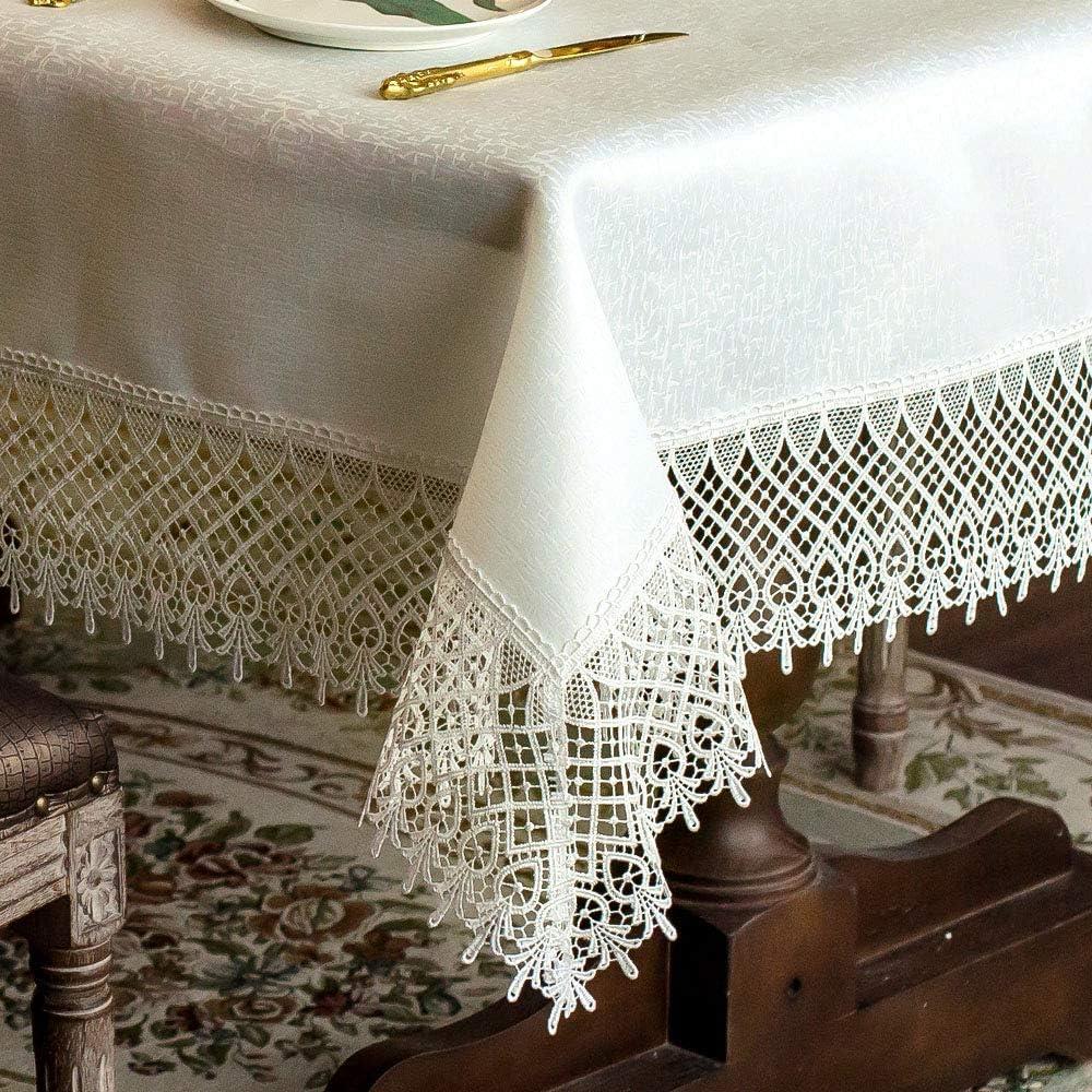 ARTABLE Lace Table Cloths Rectangle Fall Antique Flower Decor Macrame Tablecloth for Outdoor Farmhouse Rustic Kitchen Party Birthday Picnic (Ivory-2, 60 x 84 Inch)