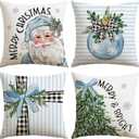 2 x Artscope Christmas Throw Pillow Covers 16x16 Inch Set of 4, Santa Claus Merry Bright Xmas Tree Ball Holiday Decoration Pillow Cases for Christmas Home Decor-Blue