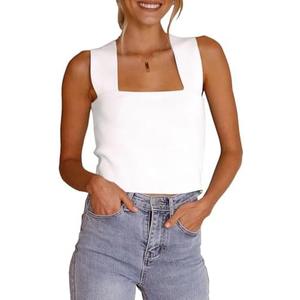 Zwurew Women's Knit Square Neck Tank Tops 2025 Summer Casual Sleeveless Sweater Fitted Shirts Tanks, Size Medium