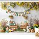 Kate Easter Floral Wooden Ladder Bunny Eggs Backdrop Photo Background Studio Props,10x8ft