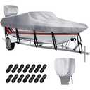 V-Hull Boat Cover 14-16 ft, Heavy Duty 100% Waterproof Marine Grade Trailerable Bass Boat Cover Fits Fishing Ski Boats, Beam Width up to 68"