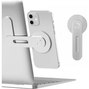 CloudValley Magnetic Phone Holder for Laptop Designed for iPhone 16/15/14/13/12 MagSafe, Adjustable Phone Monitor Side Mount, Slim Portable Foldable Computer Expansion Bracket, Silver (Sliver)