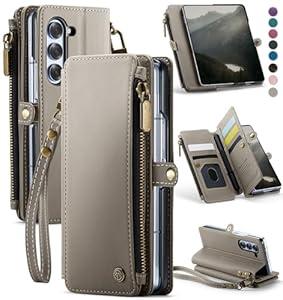 Defencase Wallet Case Compatible with Samsung Galaxy Z Fold 6 with RFID Blocking Card Holder & S Pen Holder Slot PU Leather Magnetic Snap Flip Zipper Strap Phone Case Fit for Galaxy Z Fold 6, Grey