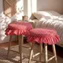 2 Pcs Bar Stool Covers with Ruffles 12 Inch Round Stool Cover with Elastic Band Pad Farmhouse Seat Slipcover Nonslip and Washable(Red,Gingham)