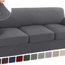 Turquoize 4 Piece T Cushion Sofa Slipcovers Stretch Couch Cover Furniture Covers with 3 Individual T Cushion Covers, Machine Washable (3 Cushion Sofa, Gray) (Grey)