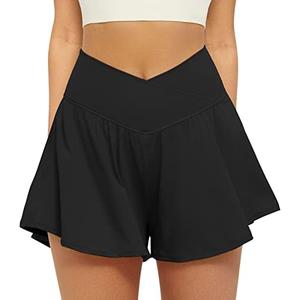 FireSwan Crossover Athletic Shorts for Women 2 in 1 Flowy Running Shorts with Pockets Spandex Butterfly Workout Tennis Skorts, Size M