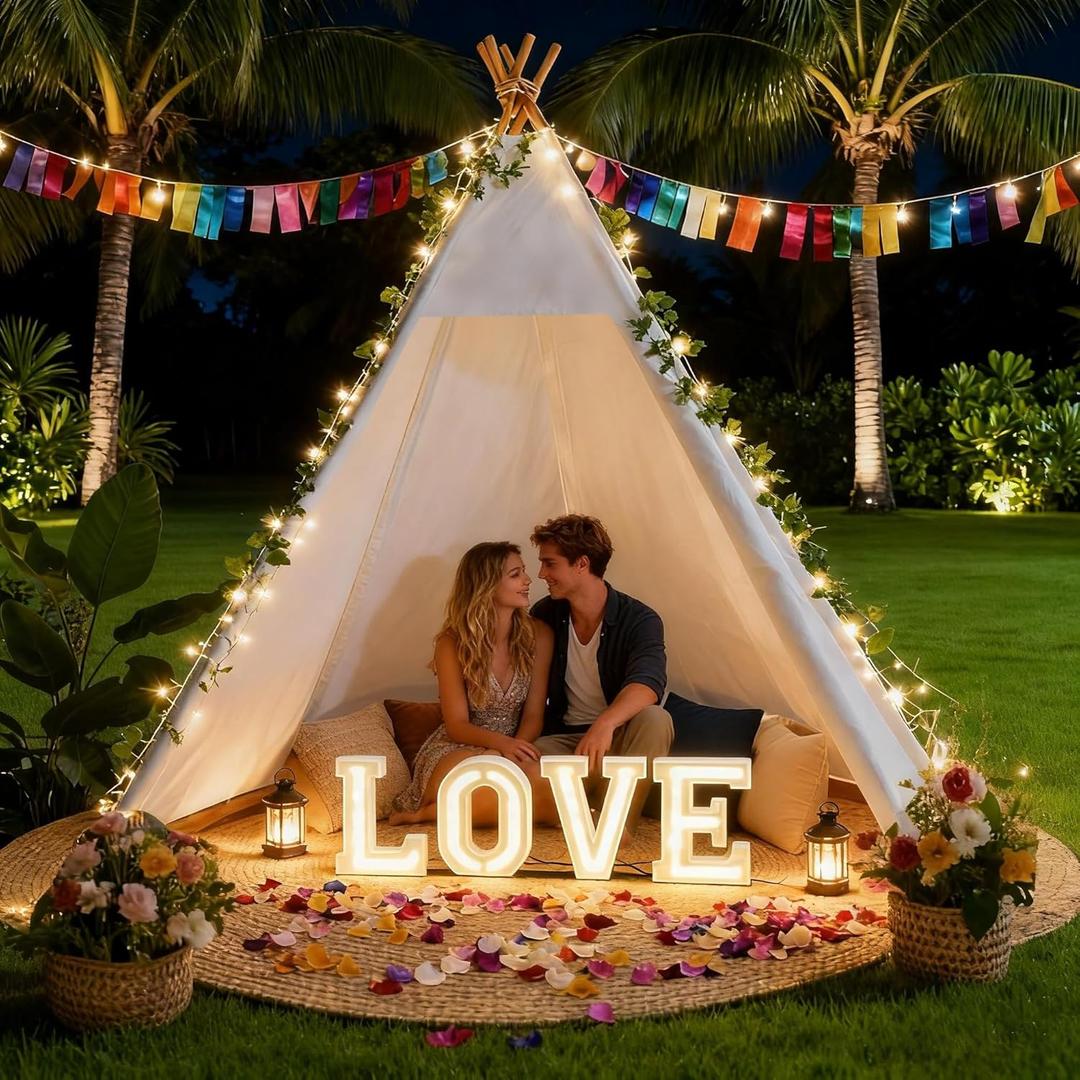 Betterhood 7' Large Teepee Tent for Adults, Play Tent with Carry Bag, 5 Sides Canvas Kids Teepee Tent Indoor & Outdoor Tents for Party, Wedding, Photo Prop, White