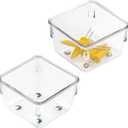 iDesign Linus Plastic Drawer Organizer, Storage Container for Vanity, Bathroom, Kitchen Drawers, 3" x 3" x 2", Set of 2, Clear