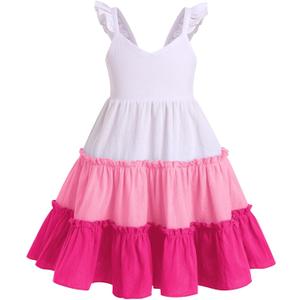 FYMNSI Toddler Little Girls Rainbow Twirly Skater Dress Baby Kids Back to School Dress Summer Casual Tea Party Beach Sundress (2-3T, Rose Pink)
