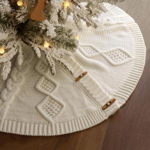 36 inch Christmas Tree Skirt: Pencil Tree Skirt for 6ft Tree, Diamond Braided Cable Knit Cream White Small Tree Skirt, Vintage Tree Skirts, Rustic Farmhouse Christmas Decorations
