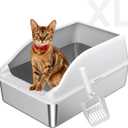 Stainless Steel Cat Litter Box, Extra Large XL Odor Free Metal Litter Box with High Sides Lid, Open Top Litter Pan Include Scoop Easy Cleaning Kitty Cat Box Anti-Urine Leakage, Non-Sticky