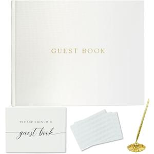Gooji Elegant Wedding Guest Book - Perfect for Wedding Receptions, Baby Showers, Birthdays and Special Events - Polaroid Guest Book with 110 Lined Pages for Sign-in and Photos -Hardcover (White)