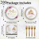 200PCS Fairytale Princess Plates and Napkins Once Upon a Time Party Tableware Set Plates for Wedding Girl Pink Floral Gold Castle Dinnerware for Birthday Party Baby Shower Decoration Supplies Serve 50