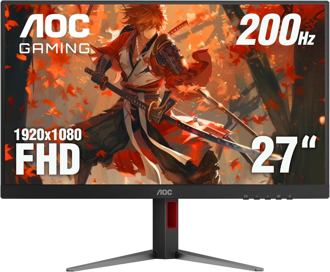 AOC 27G4H 27 inch Gaming Monitor, Full HD 1920x1080, IPS Panel, 200Hz 0.3ms MPRT, G-sync Compatible, 1x HDMI 2.0, 1x Display Port, HDR, Height Adjustable, sRGB 120.3%, 3-Year Zero-Bright-Dot