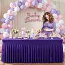 2 Packs Purple Spandex Table Covers 6 Foot, Fitted Stretch Table Cloth with Skirts 72x30 Inch, Wrinkle-Free Floor Length Rectangle Tablecloths for Trade Show Weddings Parties Banquets Events