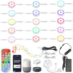 Dream Color Under Cabinet Lights, AIBOO Color Changing Puck Lights Dimmable with Remote Control & APP Control, Music Sync Multicolor Under Cabinet Lighting 24V for Cabinets, Counters, Shelves(15 Pack)
