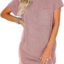 Acelitt Women Casual Summer Dresses 2026 Fashion Crewneck Short Sleeve Trendy Loose Vacation Beach Ribbed Shift Tshirt Mini Dress Pink Medium (M)