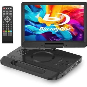 FANGOR 13.3 Portable Blu Ray Player with 12 1080P Full HD Swivel Screen, Blu-ray DVD Player with HDMI Out & AV in, 4-5 Hours Rechargeable Battery, Support USB/Micro SD Card