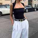 JASGOOD Women Leather Belt Ladies Casual Belt for Jeans Pants Fashion Women Waist Belt with Gold Buckle (Black)