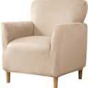 LiveGo Stretch Mid Century Modern Armchair Slipcover 1-Piece Solid Accent Chair Covers with Arms Soft Chair Slipcovers for Living Room Furniture Protector Office Reception (Cream)