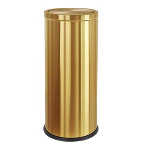 30L/8GAL Gold Brass Kitchen Trash Can, Golden Tall Commercial Garbage Can, Large Capacity Flip Trash Can, for Kitchen,Shopping Mall,Hotel,Elevator Gate,Airport,Commercial (Gold, 30L)