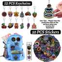 98 PCS Neon Party Favors, Neon Temporary Tattoos Slap Bracelets Stickers Badges Keychains for Neon Birthday Party Decorations Supplies for Classroom Rewards