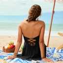 XUNYU One Piece Swimsuits for Women Bandeau Strapless Bathing Suits Tummy Control Modest Swim Dress Cute Teens Swim Suit 2026 (Black, XL)