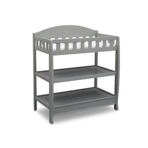 Delta Children Infant Changing Table with Pad, Grey,  Size 35x19.75x39.25 Inch (Pack of 1) Item Weight 15.52 kg, 
Includes two fixed shelves for open storage