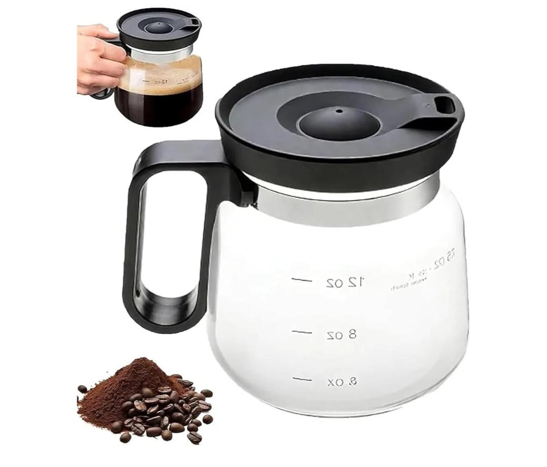 16 Oz Glass Coffee Mug – Coffee Pot Style, Mini Coffee Pot Mug with Lid, Heatproof Large Capacity Clear Cup (1pcs)