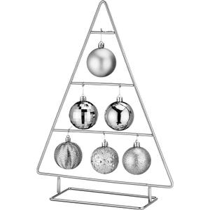 Cinnvoice Ornament Display Stand Metal Xmas Christmas Tabletop Ornament Christmas Tree Shaped Display Stand Holder Farmhouse Xmas Tree for Balls Decorations Hanging Gift(Silver,16 Inch)