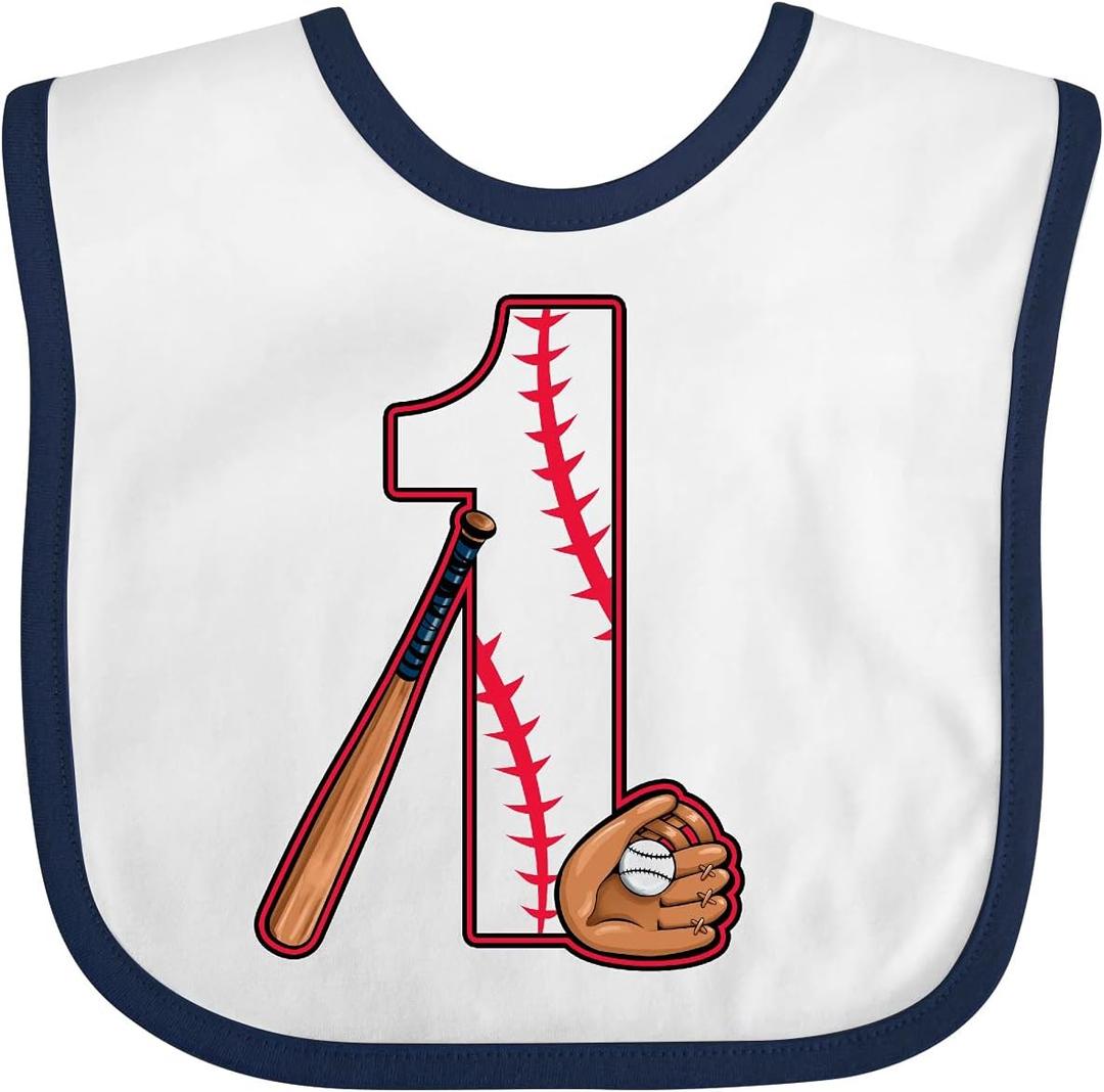 Inktastic Baseball First Birthday- 1 Year Old Baby Bib