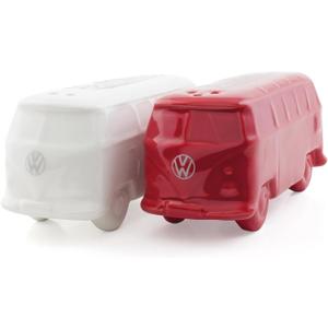 BRISA VW Collection - Volkswagen Salt & Pepper Shakers in Ceramic with T1 Bus Design 2-piece set (Classic Bus/White & Red)