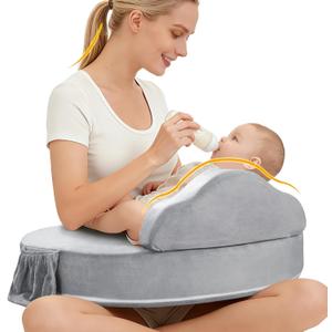 Nursing Pillow - Memory Foam Bottle & Breastfeeding Pillow with Safety Fence - Ergonomic Support, with Wider Breast Feeding Cushion, Adjustable, Removable Cover, Baby Safety Certified Gray