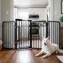 Freestanding Foldable Dog Gate with Door, 30" Tall, Up to 70" Wide
