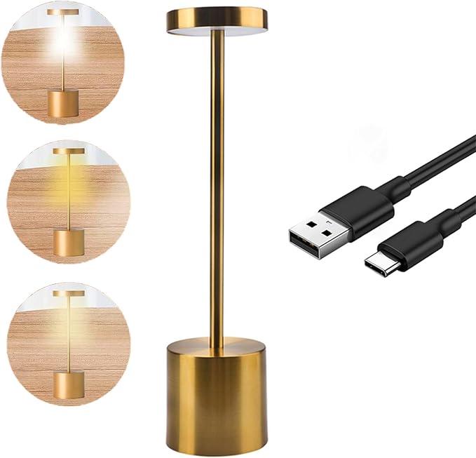 MIOBLUE Cordless Table Lamp, Rechargeable Table Lamp LED Touch Light, 3 Color Modes Desk lamp, Stepless Dimmable Battery Powered Lamp, Usage for Table Light for Dinner, Patio, Restaurant, Bedroom, Gold