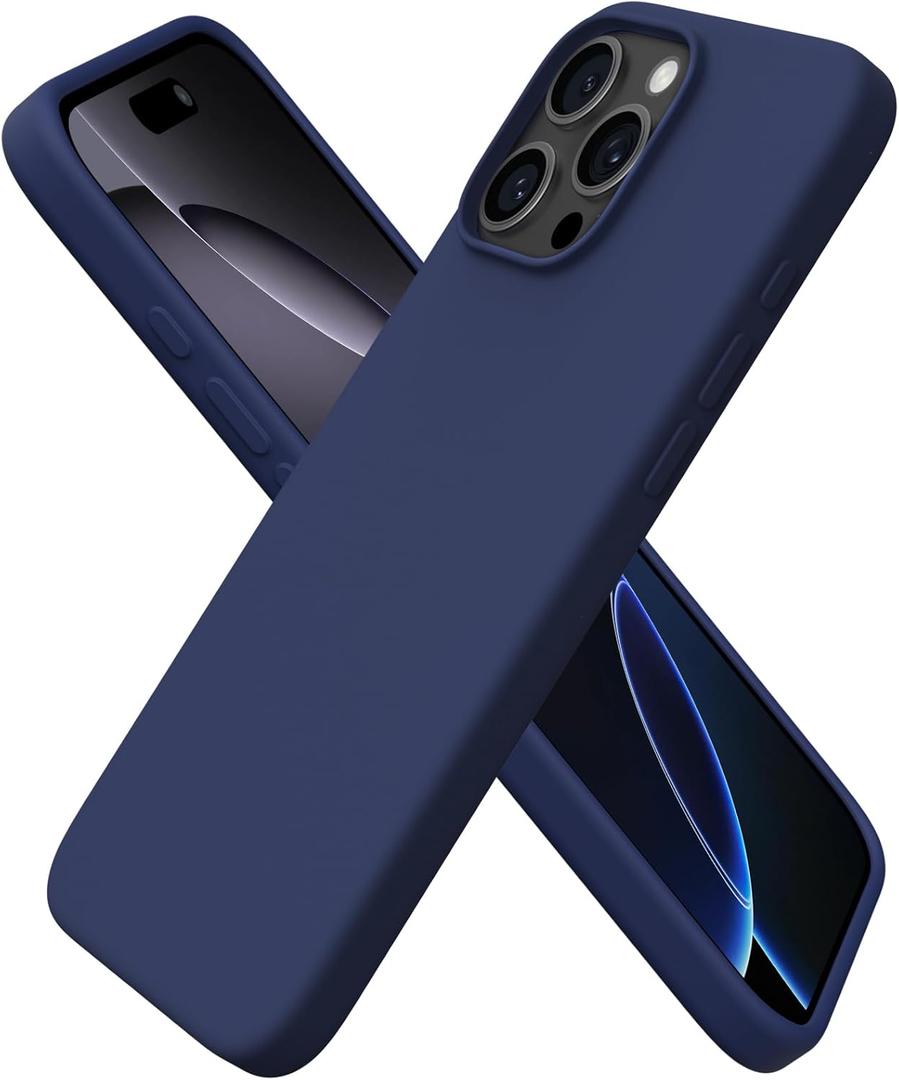 ORNARTO Compatible with iPhone 16 Pro Max Case 6.9", Slim Liquid Silicone 3 Layers Soft Gel Rubber Shockproof Protective Case with Anti-Scratch Microfiber Lining-Navy Blue
