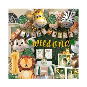 Daidle Wild One Birthday Decorations, 1st Birthday Decorations for Boy or Girl, Photo Banner, Balloon Box, Balloons Garland, High Chair Banner, Jungle Theme Safari Party Backdrop for Boys & Girls