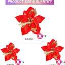 WILLBOND 36 Pieces Christmas Poinsettia Glitter Faux Flowers Christmas Artificial Flowers Tree Ornaments Topper Xmas Decorations(Red)
